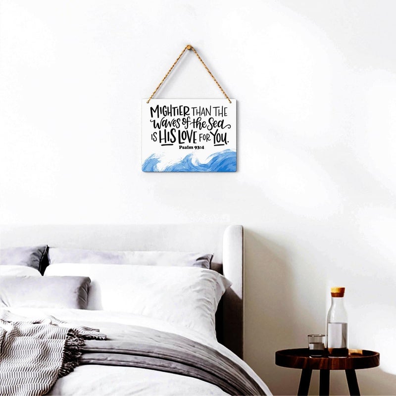 BELLOWDEER Inspirational Nautical Decor Mightier Than The Waves of The Sea Psalm 93:4 Scripture Wooden Hanging Sign Christian Gift for Baby Kids Girl Boy Nursery Teen Room Bible Verse Wall Art 10 x 8 Inches - Image 3